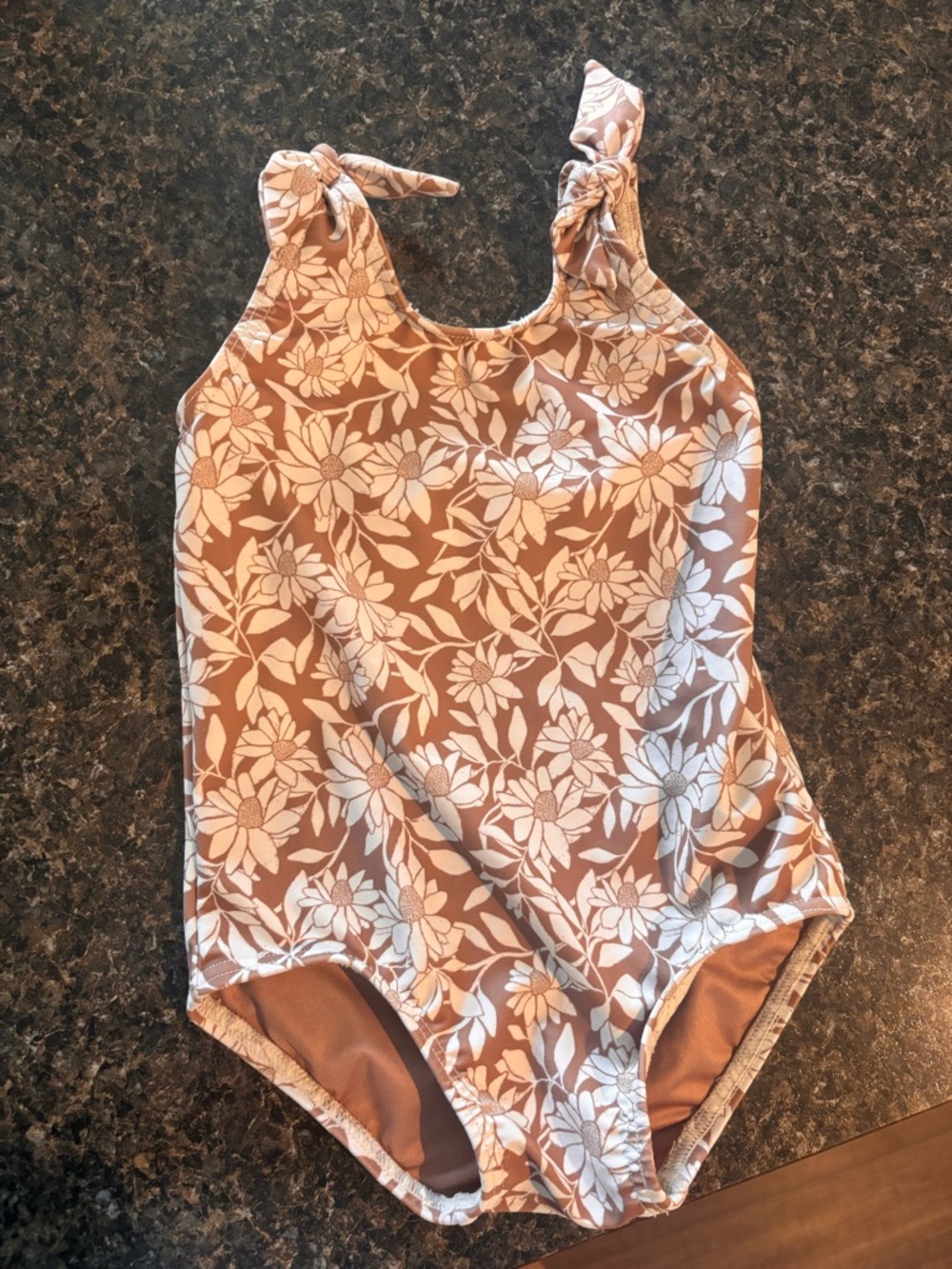 Rylee + Cru Tan and White Floral Tie-Shoulder One-Piece Swimsuit
